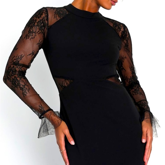 NWOT Lulu’s Bragging Rights Black Lace Long Sleeve Cutout Column Sexy Maxi Dress - Picture 3 of 12